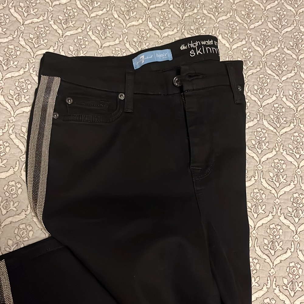 7 For All Mankind - The high waist able skinny black jeans. Side embellishments - Picture 14 of 16